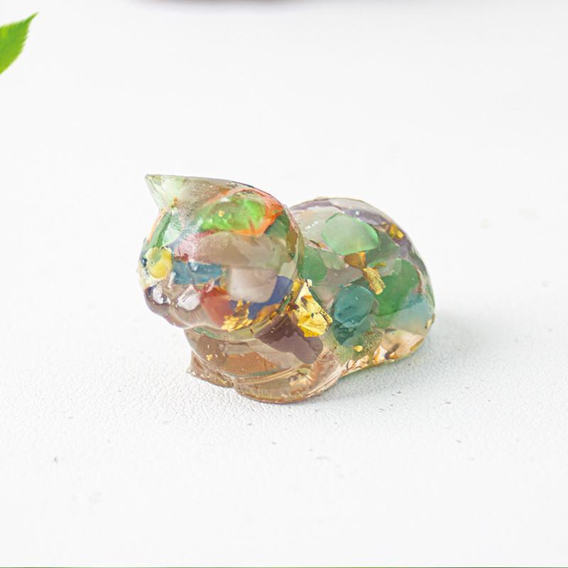 Cute Cat Resin Art Figurine With Crystals For Home Office Decor Gift For Kids