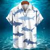 Camicia Hawaiana Uomo Estate Casual Stampa Squalo Animale 3D Moda Manica Corta Mondo Marino Larga Blusa Street Abbigliamento