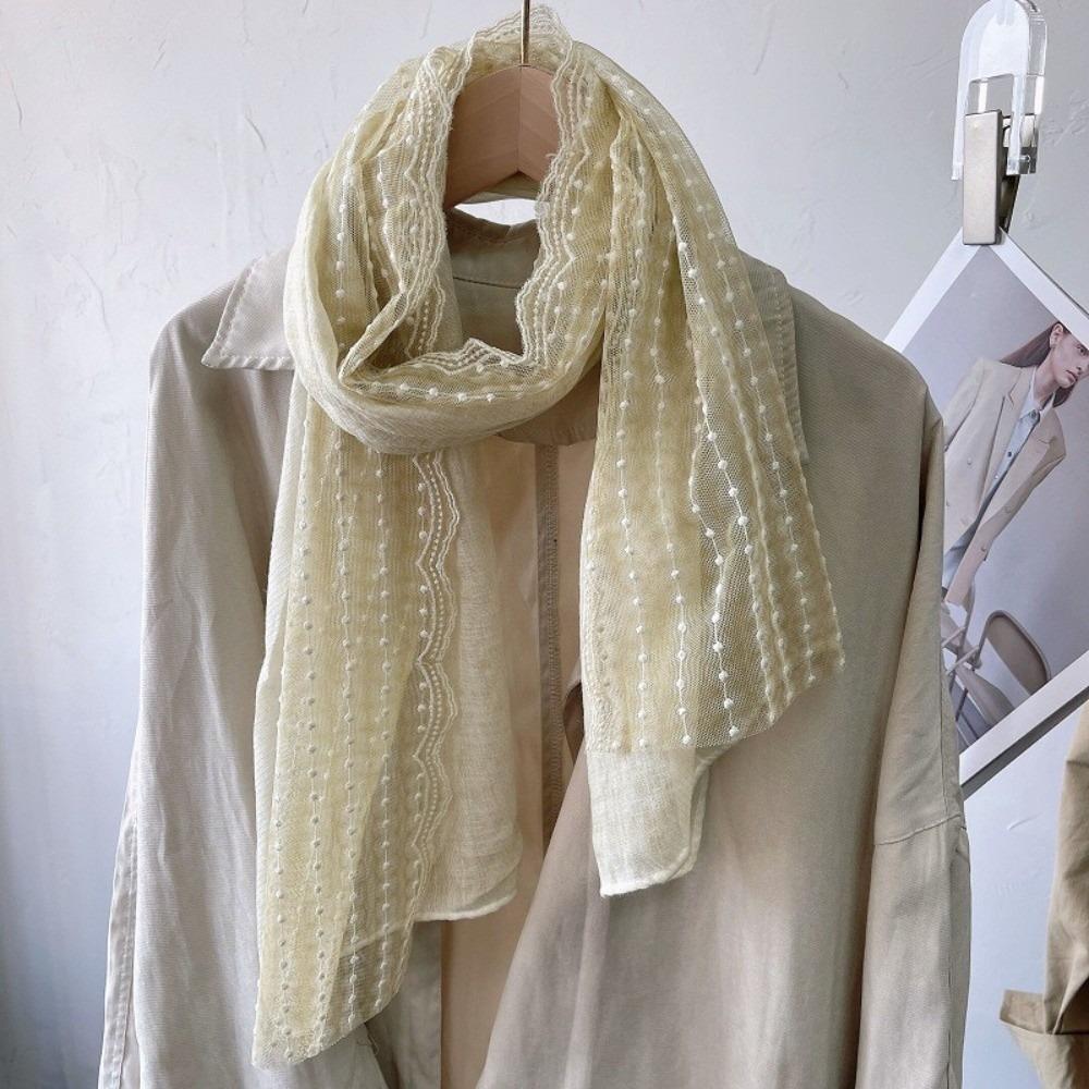 Solid Color Cotton Linen Scarf Retro Silk Scarf Literary Flaxen Lace Scarf  for Women