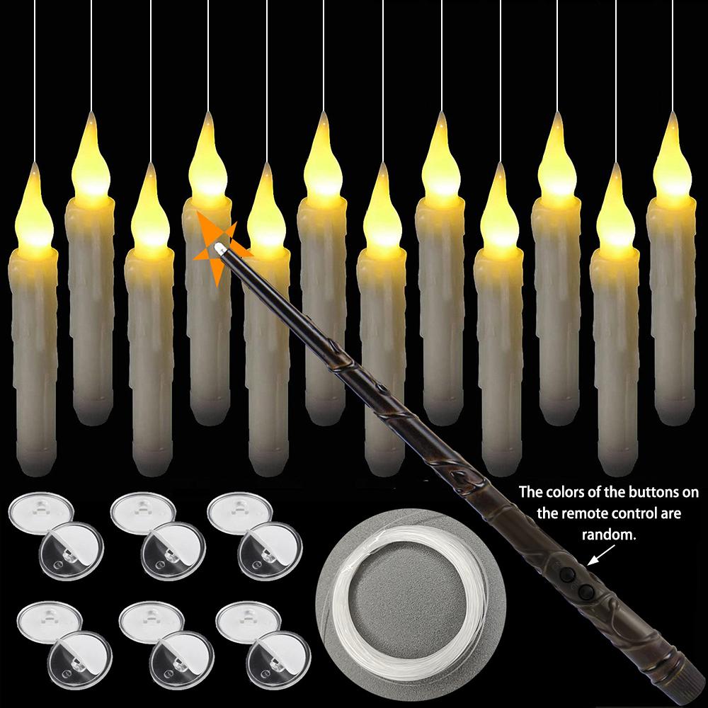 

Hanging Floating Candles Set, Flameless Candles with Magic Wand Remote, Flickering LED Candle, Battery Operated(not included) теплый белый