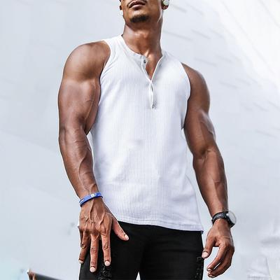 Men's Summer Sleeveless Solid Color Camisole Sports Casual Elastic Vertical Round Neck Top