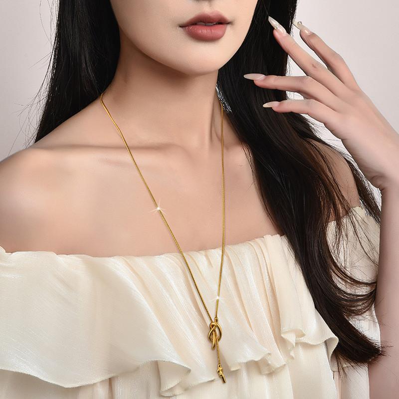 Trendy Long Gold Sweater Chain Necklace For Women Crafted From Durable Titanium Steel