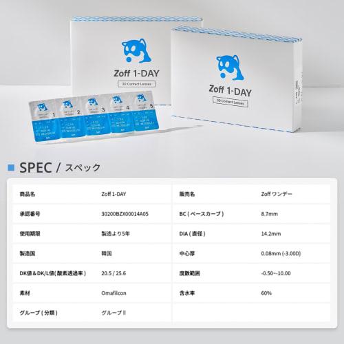 Zoff 1-DAY Contact Lenses, 30 Lenses Per Box, High Water Content (60%), Daily Disposable, 8.7mm BC, 14.2mm Diameter, UV Protection, Non-Ionic, Moistur