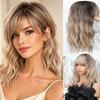 Natural Short Wavy Wig Gradient Clip-In Bangs Extension  for Added Volume, Coverage, And Blend