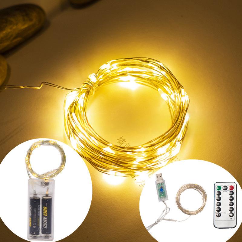 USB Remote Control LED Copper Wire String Lights with Battery Box - Colorful Lights for Christmas and Festivals