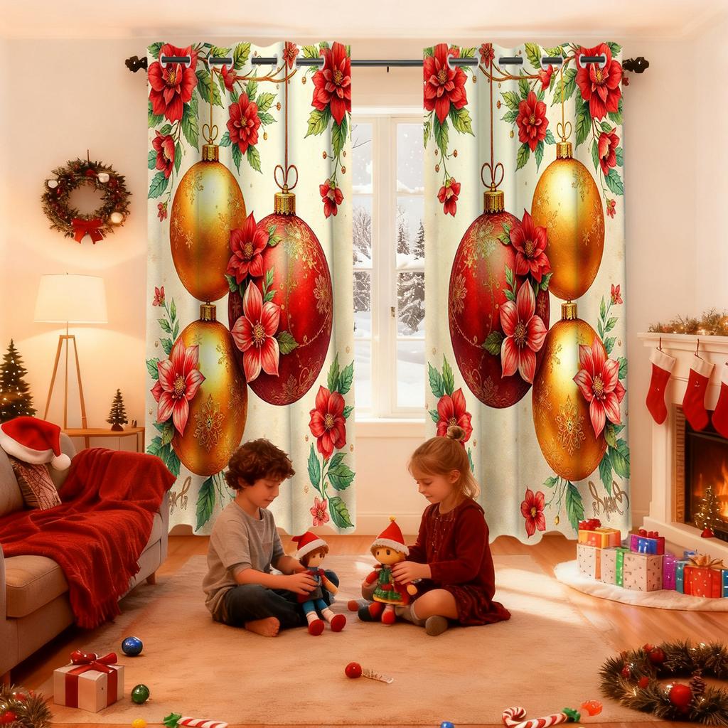 2 Pieces Christmas Decr Patterned Hanging Curtains, Decorative Transparent Curtains For Bedroom Decoration, Bedroom, Office, K