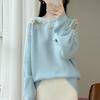 2026 A/W Women's One-Shoulder Embroidered Wool Sweater Top