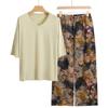 Pajamas Women's Spring and Summer New V-neck Short-sleeved Cotton and Linen Pants European and American Large-size Loungewear Two-piece Set