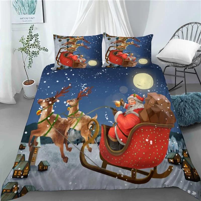 3D Christmas Decoration Duvet Cover Fashion Santa Claus Quilt Cover With Pillowcase Queen King Size For Kids Adult Bedroom Decor