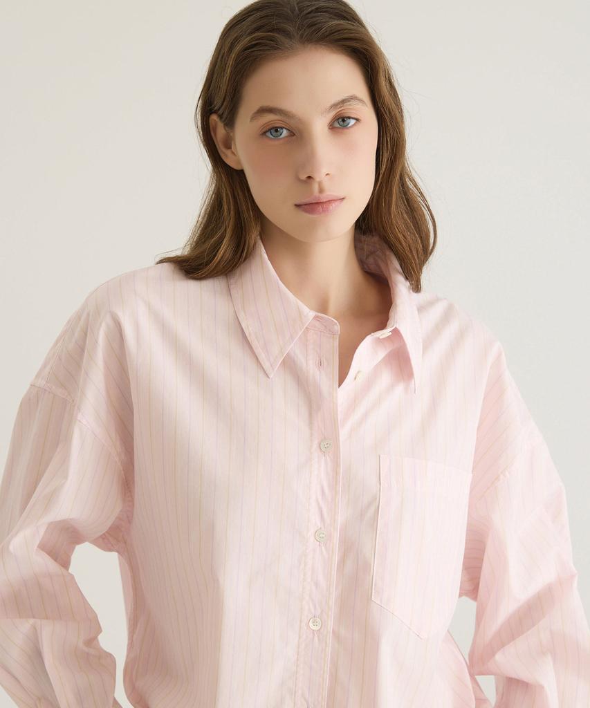 Oteumilkape Oversized Striped Button-Up Shirt - Pink
