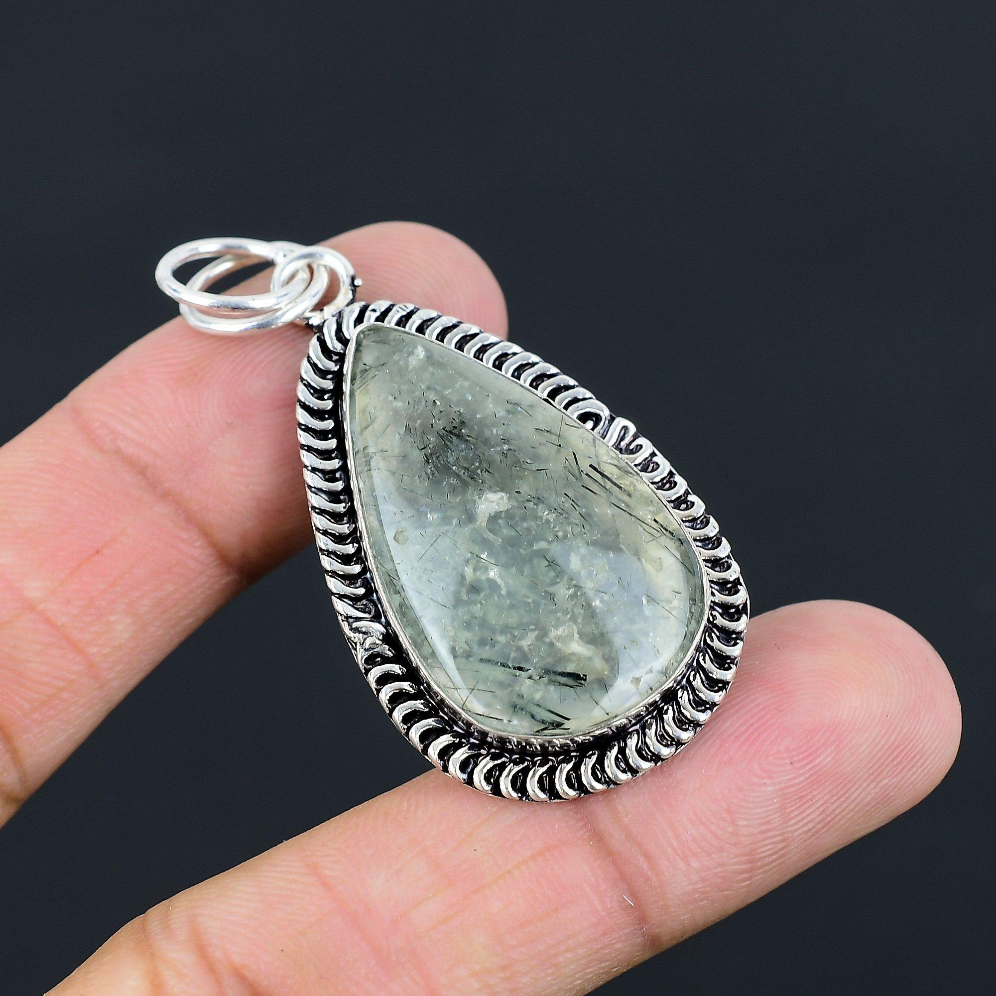 Daughters Day Deal Moss Moss Prehnite Gemstone Trendy Pendant Sterling Silver