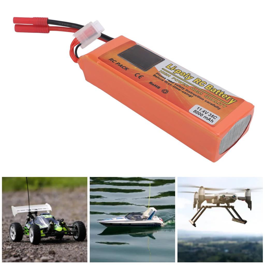 RC Lithium Battery 11.4V 5000mAh 3S 35C RC Car Lithium Battery with Banana 4.0 Plug for RC Car Truck Vehicle