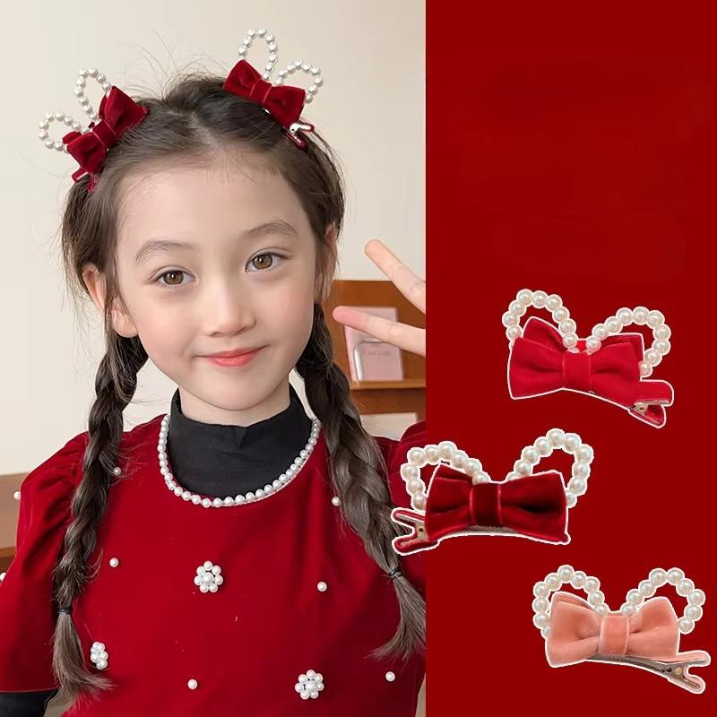 2pcs/set Double-Sided Bow Hair Clips with 3D Bunny Ears Baby Girl Duckbill Clips Cute Hairpins for Toddlers Hair Accessories