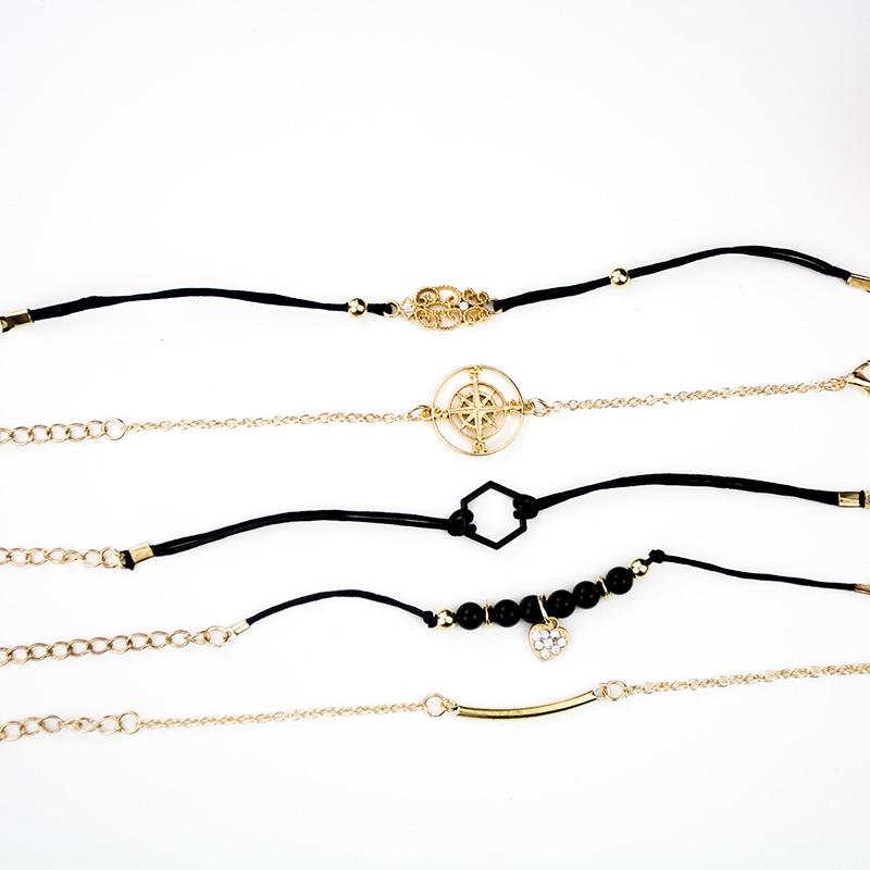 SUMENG Bohemian Black Beads Chain Bracelets Bangles For Women Fashion Heart Compass Rope   Sets Jewelry 2025 Gifts