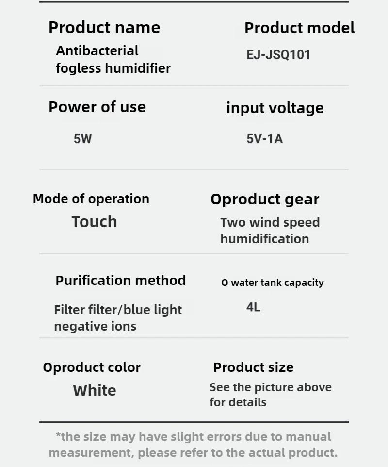 4L Bezmlžný Velkokapacitní Zvlhčovač Sterilizace Studená Evaporace Molekuly USB Nabíjení Bezpečnější Vícenásobná Filtrace Zdravější