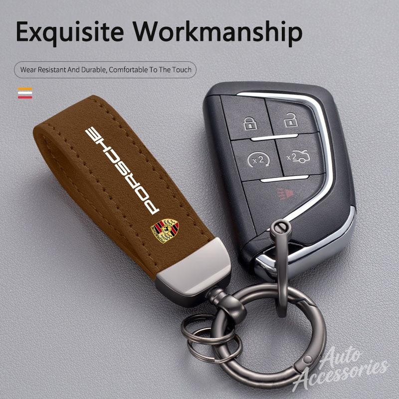 Suede Car Styling Keychain Pendant Anti-lost Keyring Charm Gift For Porsche 911 718 Cayenne Cayman Panamera Macan Taycan Boxster CY5