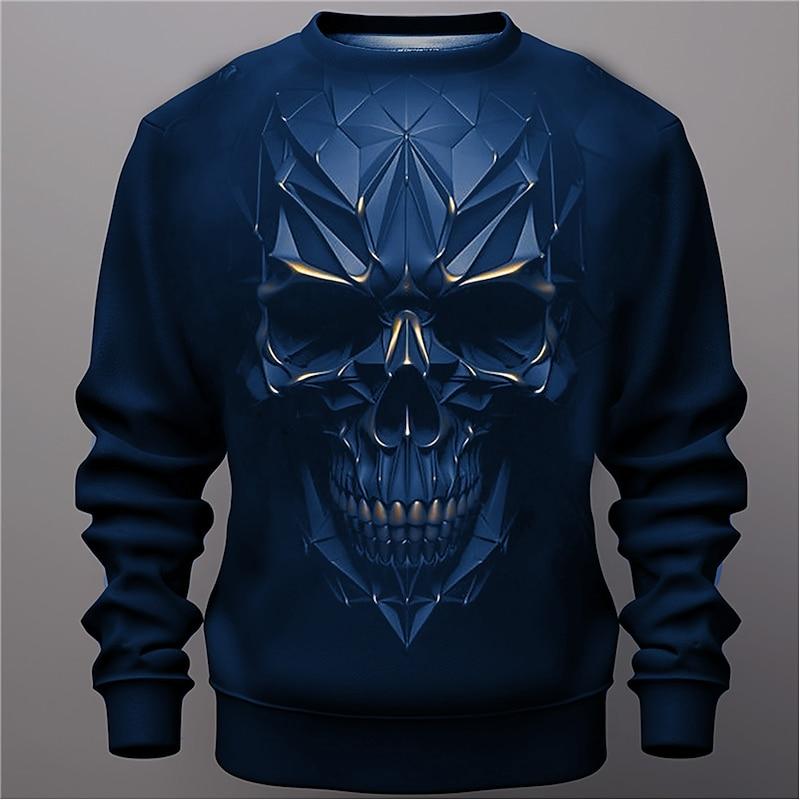 Vintage Skull Graphic Men's Sweatshirt 3D Creative Print Long Sleeve Round Neck Hoodies Autumn Fashion Loose Casual Male Clothes