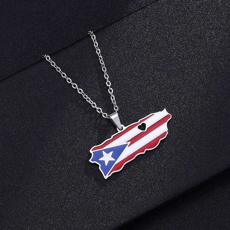 Stainless Steel Puerto Rican Heart Pendant Necklace for Men and Women