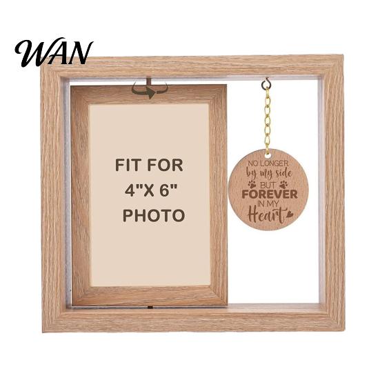Home Decor Photo Frame Pet Memorial Wooden Frame, Rotatable Dog Cat Picture Desktop Decorative Holder Display for 4x6-Inch Photos with Hanging Sign