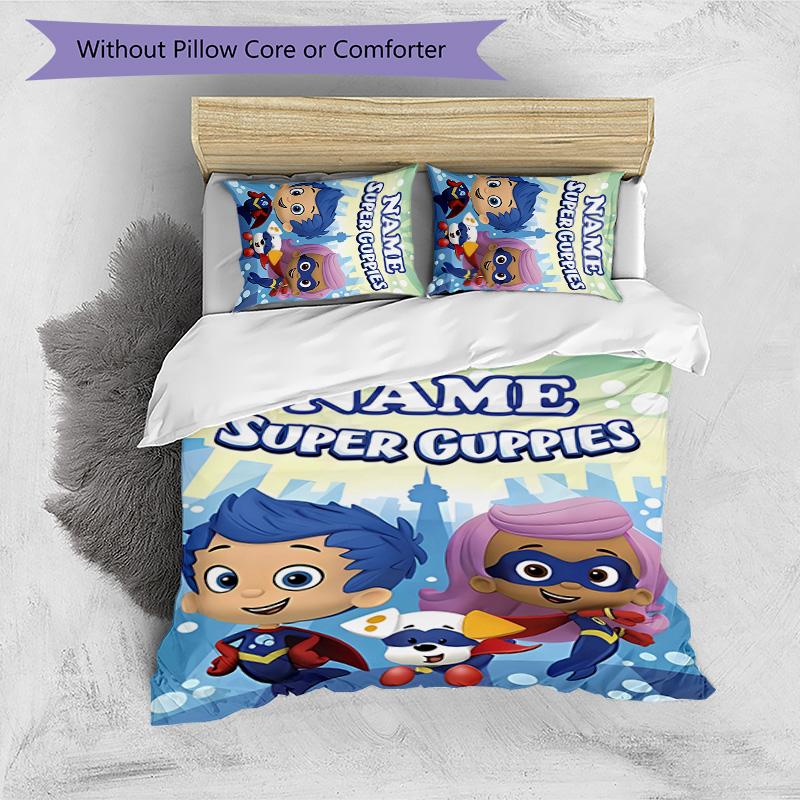 3pcs Bubble Guppies Cover Set - Personalized Name, HD Printed Bedding with 1 Cover and 2 Pillowcases - Perfect for Home Decor, Easy Care