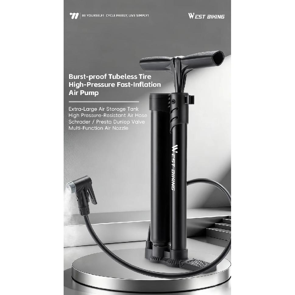 WEST BIKING Bicycle Pump 160PSI High Pressure Floor Pump Fast Inflation Blast Pump With Pressure Gauge MTB Road Bike Accessories