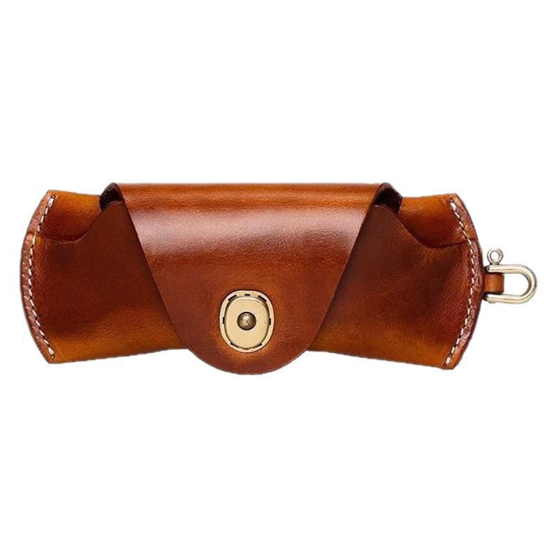 Premium Leather Snap-Closure Eyeglasses Case for Men & Women - Anti-scratch Handheld Storage for Business Commute