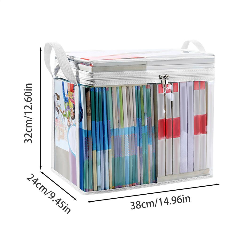 

Прозора сумка для зберігання книг з ручкою, штабельований контейнер для колекції документів, складана водонепроникна сумка-органайзер для підручників білий