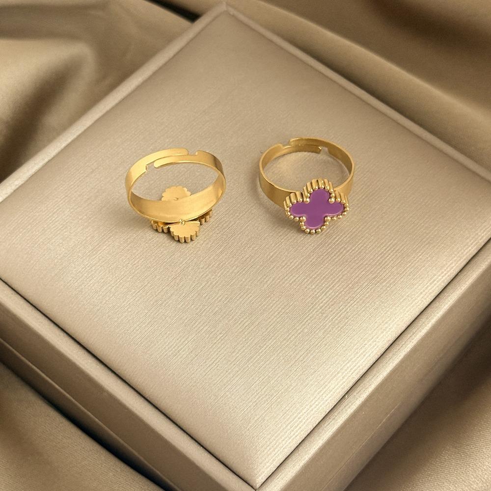 13mm Vierblättriger Kleeblattring 18K Vakuumbeschichtet Verstellbares Offenes Design Damenring