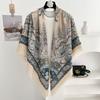 Ethnic style cashew flower scarf women's summer new sunscreen square scarf travel photo silk scarf air conditioner shawl outside the room