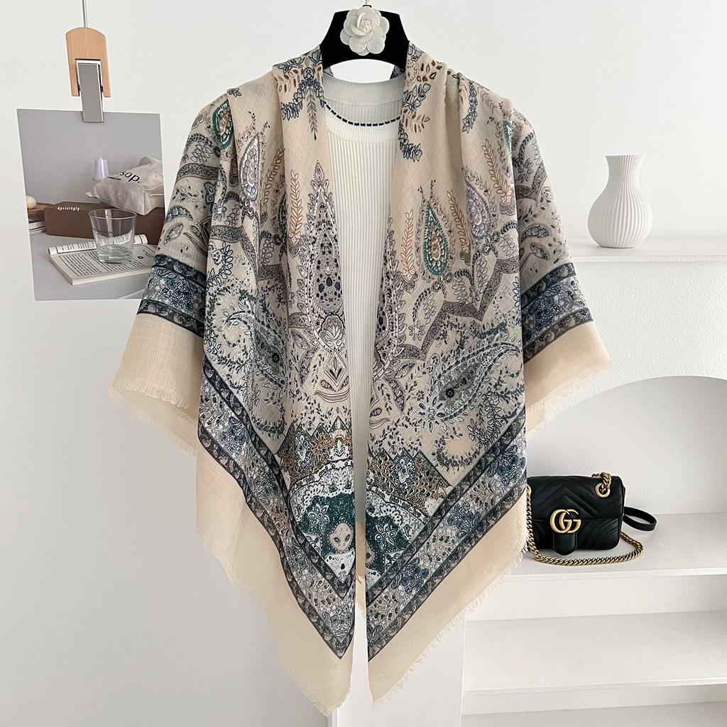 Ethnic style cashew flower scarf women's summer new sunscreen square scarf travel photo silk scarf air conditioner shawl outside the room