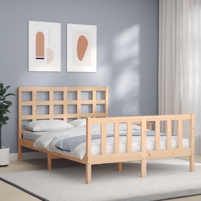 VidaXL Bed Frame with Headboard 140x190 Cm Solid Wood 3192081
