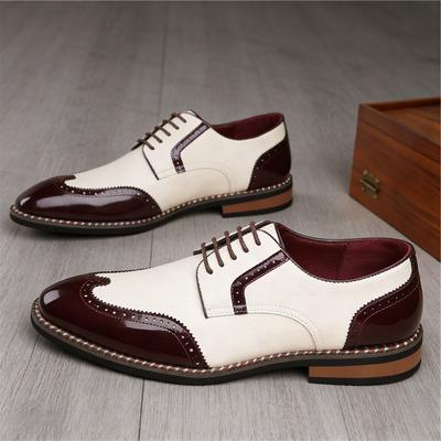 Nuevos Zapatos Brogue Oxford Casuales para Hombre Puntiagudos Color Blanco Marrón Mezclado Marca Diseñador Zapato Formal para Boda Homecoming Baile