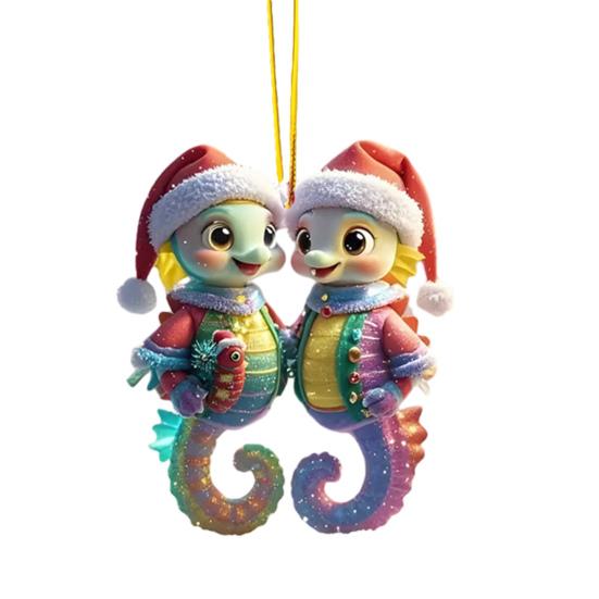 Christmas Ornaments for Tree Acrylic Cartoon Animal Car Rear Mirror Hanging Charm 2D Flat Cat/Dog/Bear/Rabbit Pendant for Tree Auto Interior Accessory