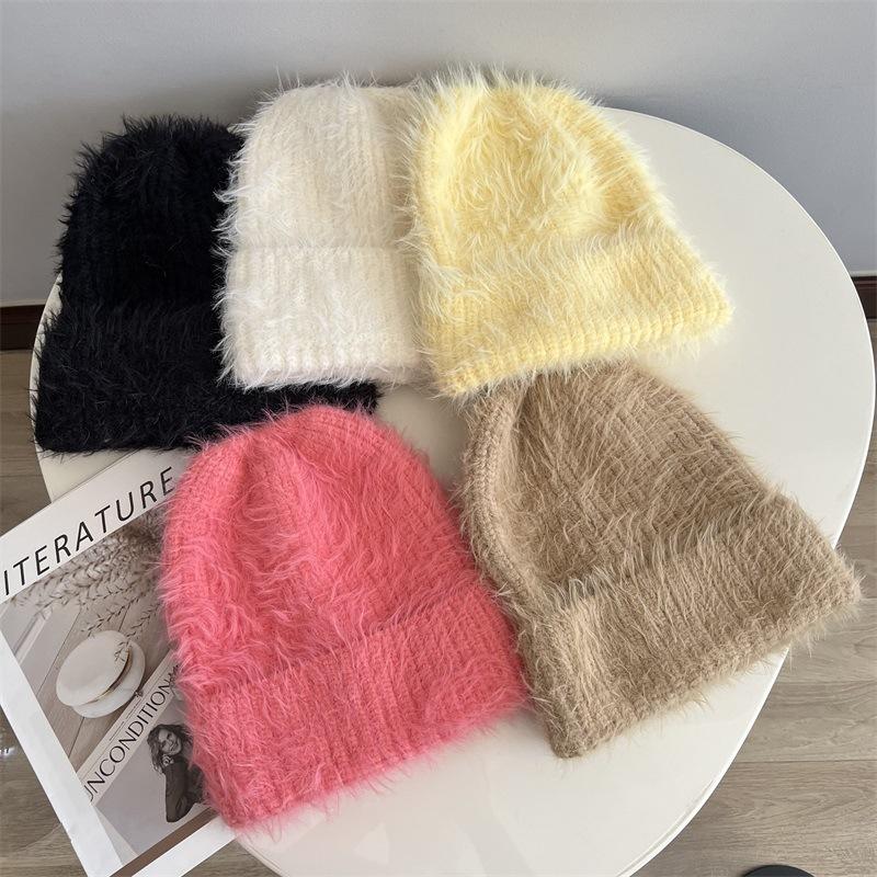

Large version imitation mink wool hat women s autumn and winter warm lazy wind knitted ear protection cold hat average size 54- 60CM верблюд