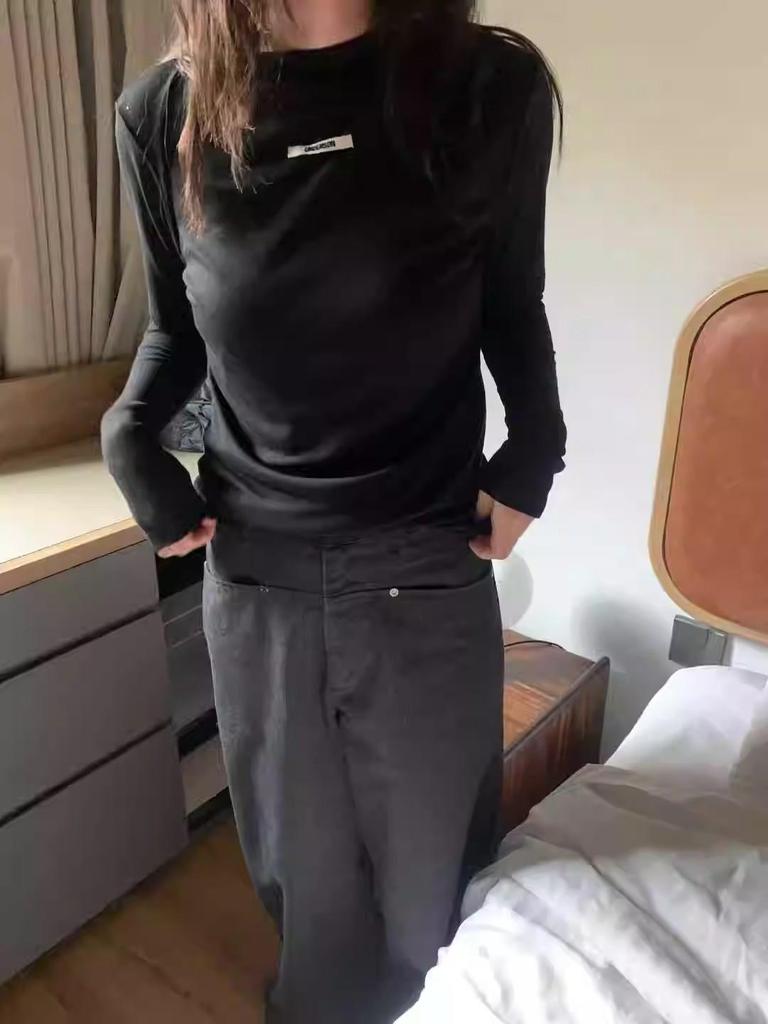 2026 Spring Women's Tencel Long Sleeve Letter T-Shirt