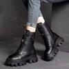 2025 Mid-Calf Soft Leather Chunky Heel Retro Chelsea Boots with Non-Slip Sole