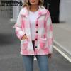 Fall and winter women's lapel long-sleeved medium-length plaid single-breasted double-sided velvet casual jacket