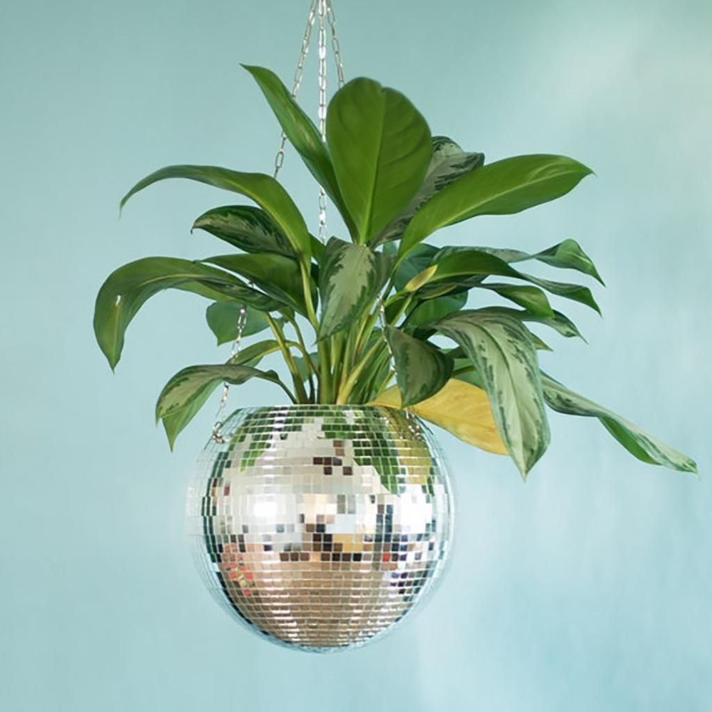 Disco Ball Plant Hanger Mirror Hemisphere Planter Hanging Basket Hanging Pot Ball Planter  Ornament