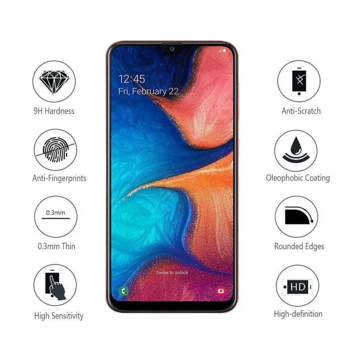 Coque pour Samsung Galaxy A20E - Phonillico® - Silicone Souple Transparent - Verre Trempé Bord Noir - Ultra Slim