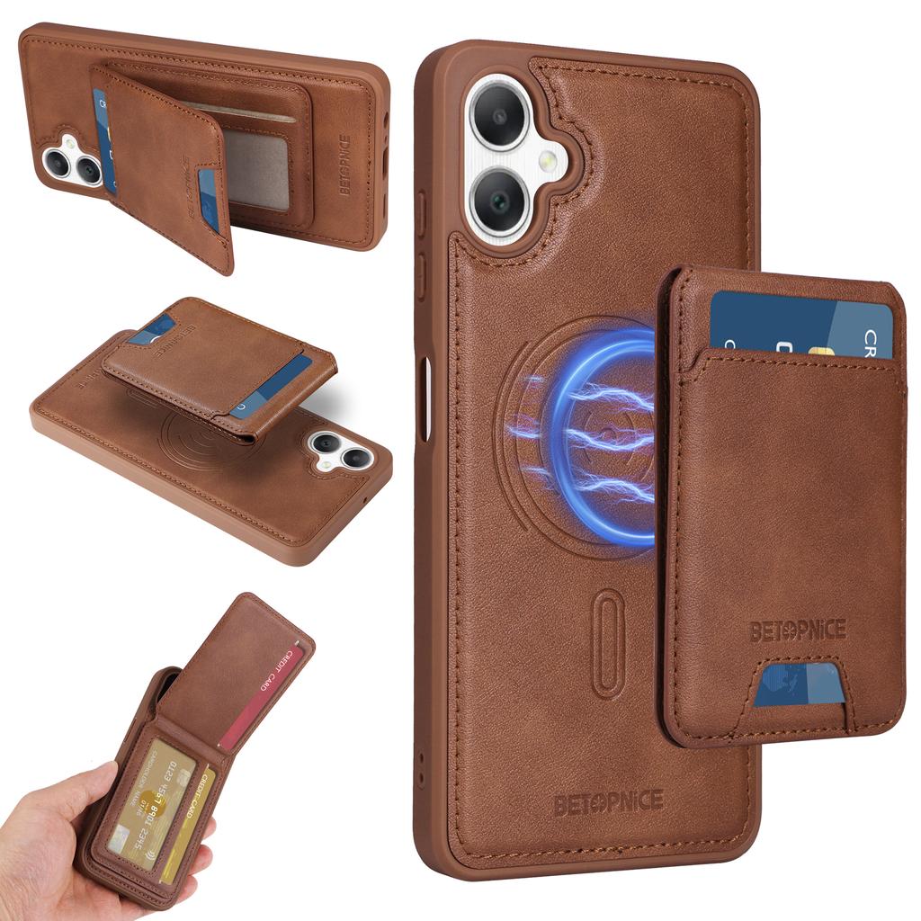 For Samsung Galaxy A06 4G Magnetic Case BETOPNICE RFID Blocking Leather Phone Back Cover with Detachable Card Bag
