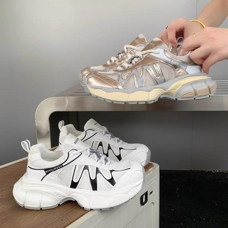 Summer Internet Celebrities Popular Old Shoes Women's 2025 New Mesh Breathable Platform Sports Shoes Leather Soft Sole Casual Shoes