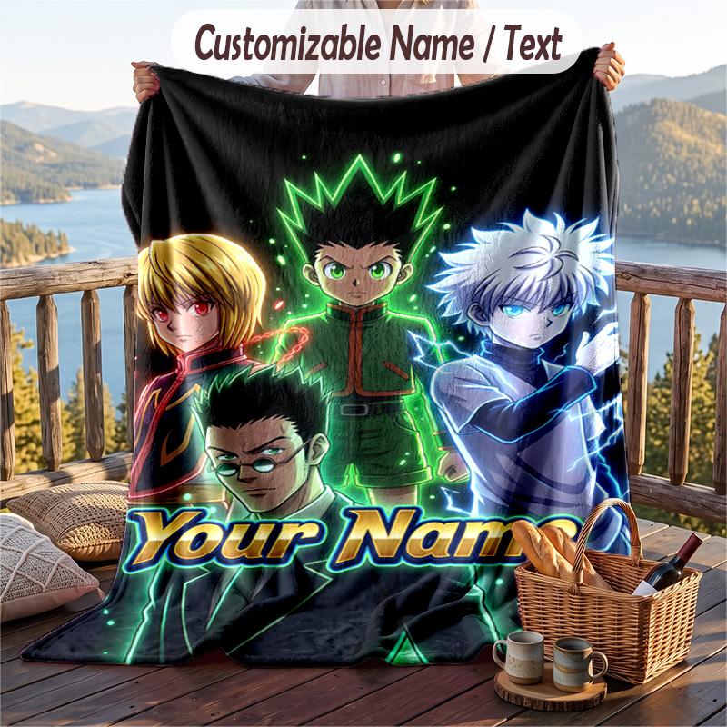 Personalized Flannel Throw Blanket,Hunter × Hunter Custom Printed Name, Cozy Plush Blanket For Home Use