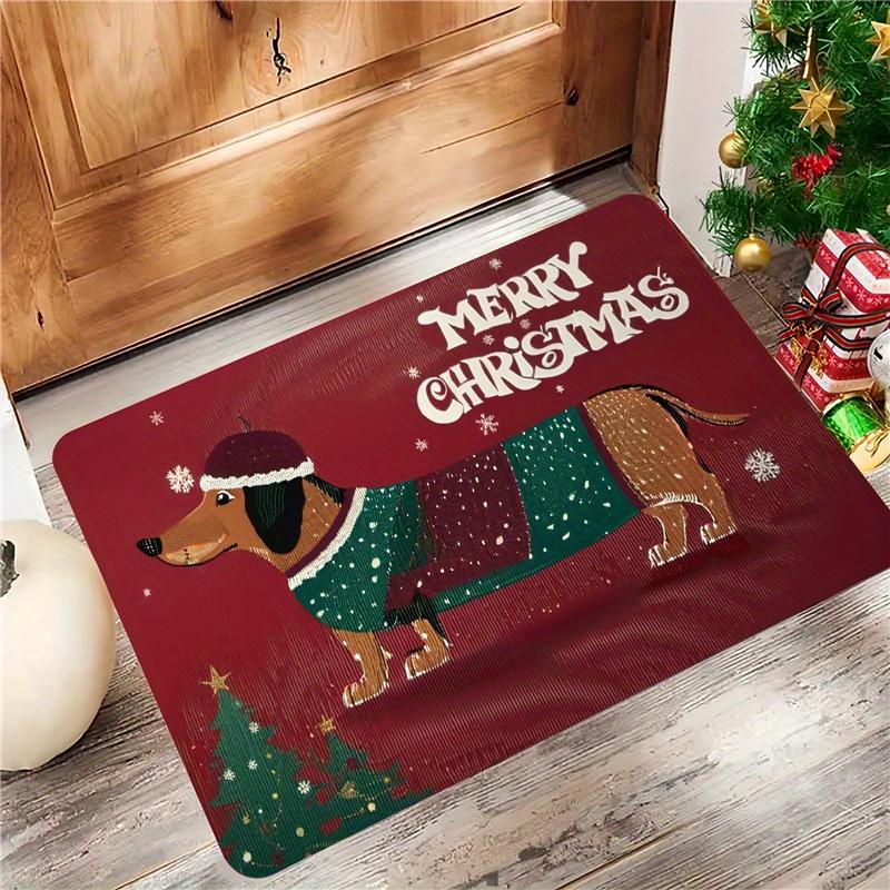 

Christmas Dog Welcome Doormat, Festive Holiday Flannel Rug, Indoor Outdoor Comfortable Door Carpet for Home Decor 40x60cm