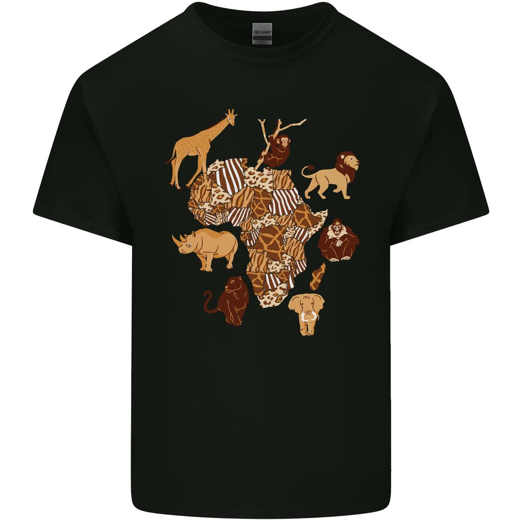 Africa Wildlife Map Giraffe Rhino Ape Elephant Lion Unisexs Light Cotton TShirt