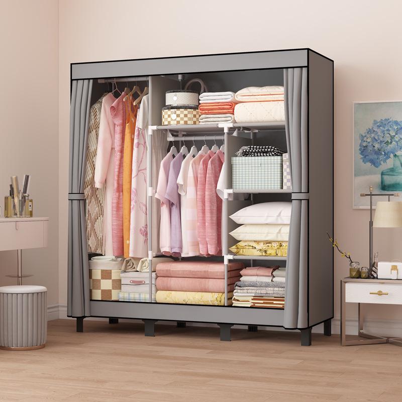 Multifunctional Foldable Grid Wardrobe: Moisture-Proof, Double Hanging Storage Cabinet