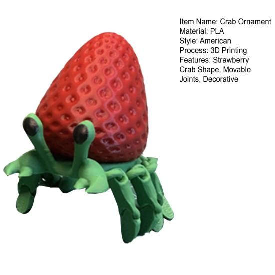 3D Printed Strawberry Crab Figurine Movable Joints Hermit Crab Figure Articulated