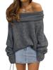 2025 New Autumn and Winter Loose Bat Sleeve Solid Color Pullover Off-shoulder Casual Knitted Sweater for Women