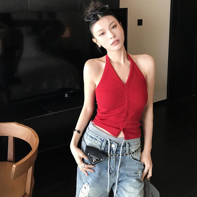

American Retro Sexy Halter Backless Women s Summer Slim Camisole - Trendy Irregular Vest 2 (Premium Version)
