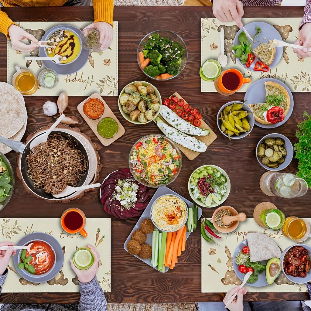 4 Stück/6 Stück Frohe Ostern Hase Platzdeckchen Set aus 4 Schwarz Braun Hase Küchentisch Platzdeckchen 12 x 18 Zoll Saisonale Frühlingsfeiertage Tischdecken