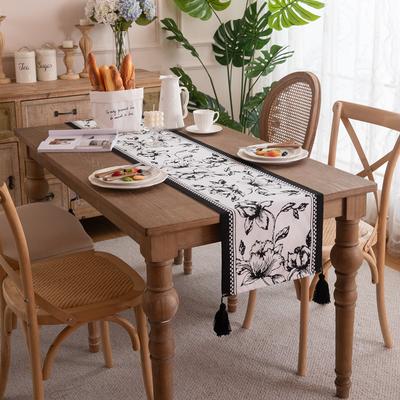 Geometric Fringed Dining Table Tablecloth Polyester Color Woven Jacquard Black And White Checkerboard Flower Table Flag